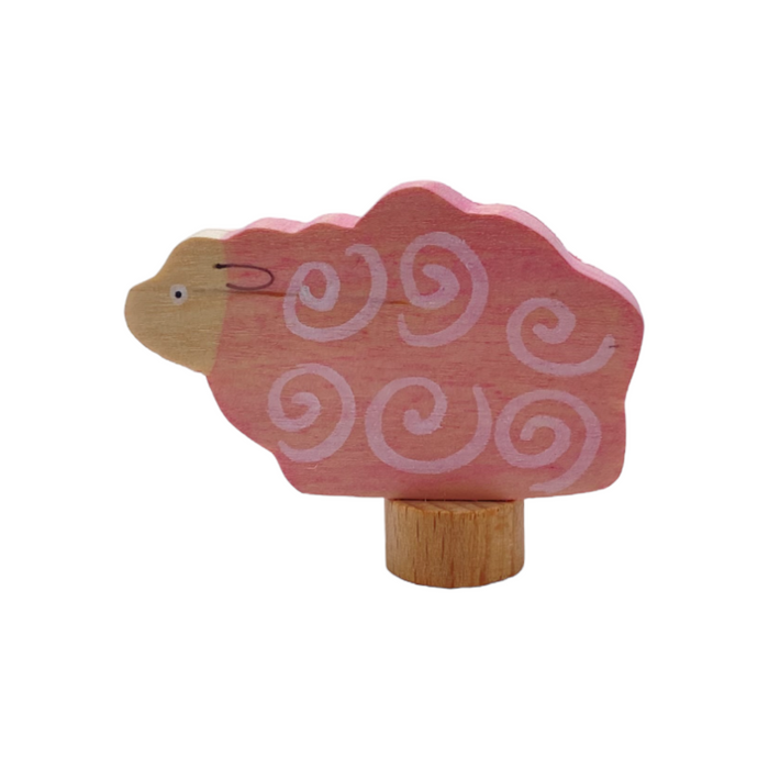 Handcrafted Open Ended Wooden Birthday Ring Ornament - Lying Pink Sheep