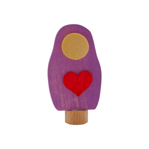 Handcrafted Open Ended Wooden Birthday Ring Ornament - Russian Doll with Heart