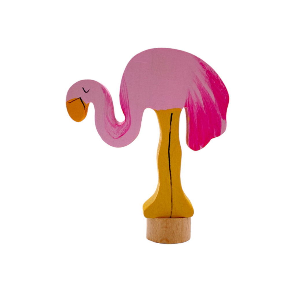 Handcrafted Open Ended Wooden Birthday Ring Ornament - Flamingo