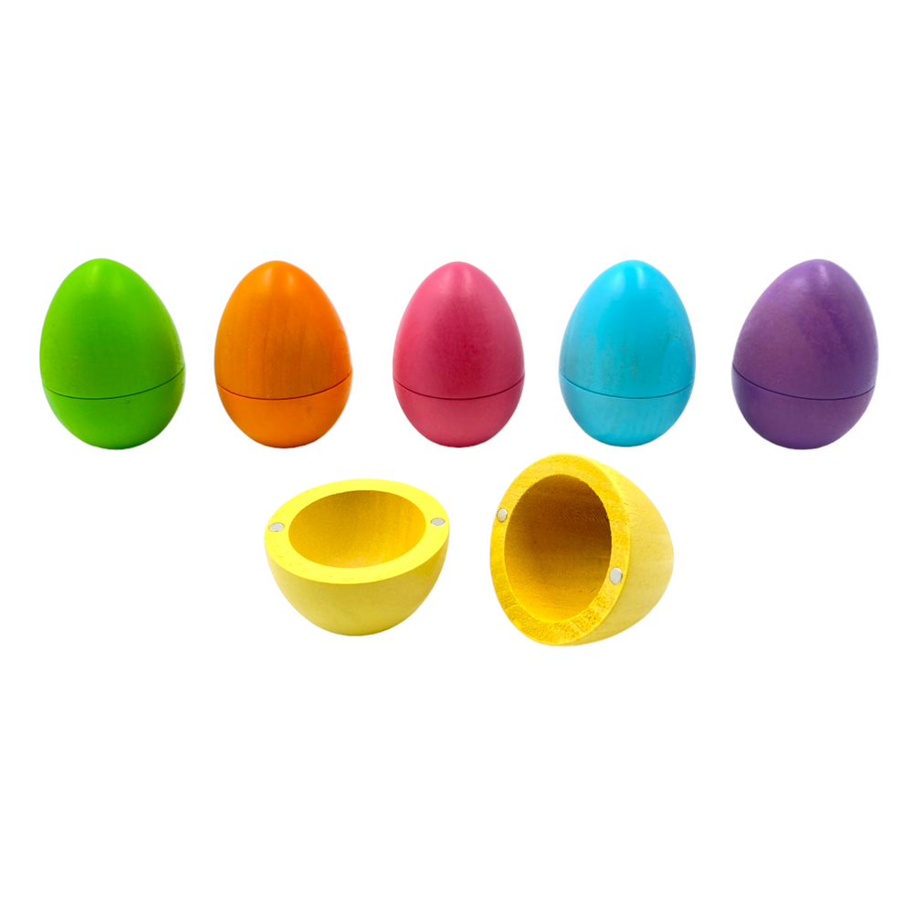 6-Piece STAINED Magnetic Wooden Eggs – Pastel/Macaron Colors