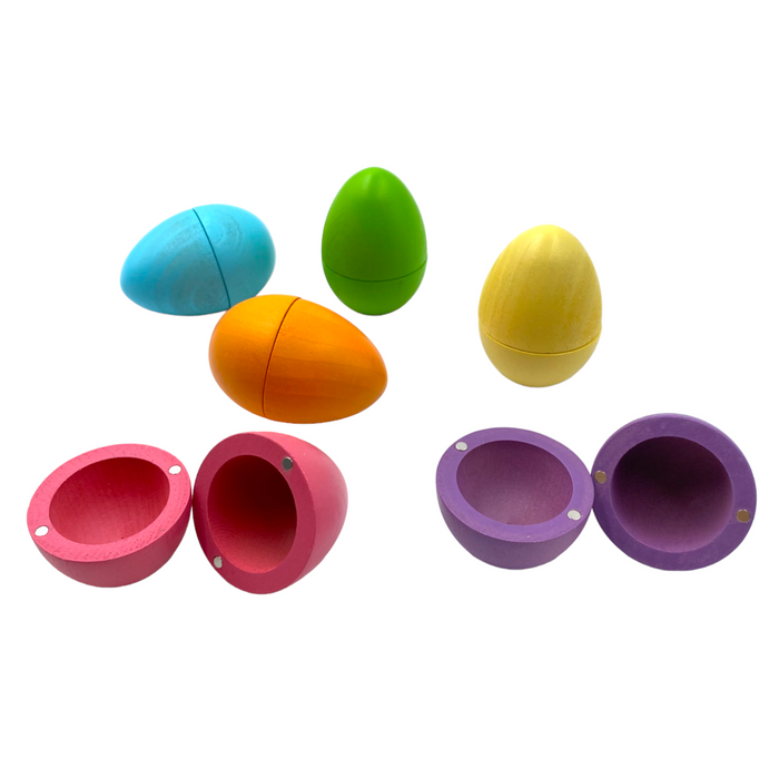 6-Piece STAINED Magnetic Wooden Eggs – Pastel/Macaron Colors