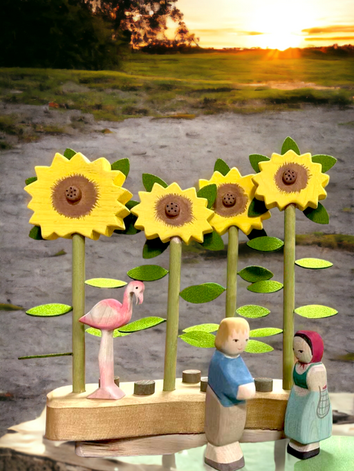 Handcrafted Open Ended Wooden Toy Tree and Landscaping - Sunflowers Set