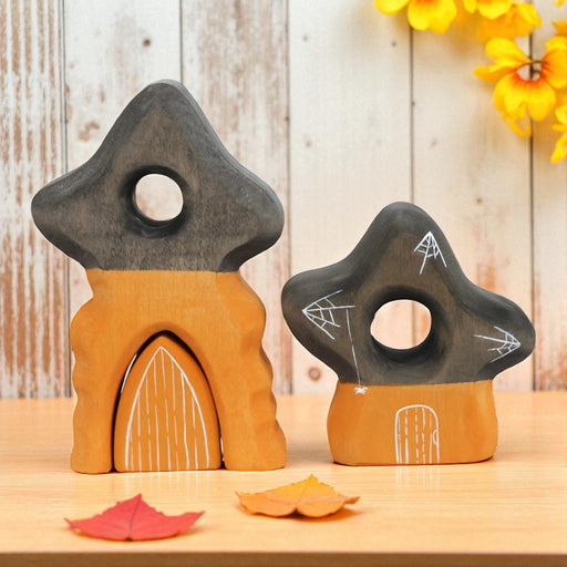 Handcrafted Open-Ended Wooden Toy Holiday Set – 2-Piece Halloween Spooky Houses