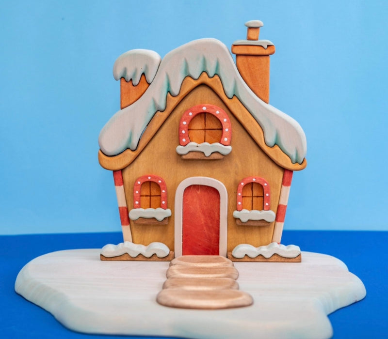 **Pre-order (Ships in 2-3 Weeks)**Handcrafted Wooden Christmas House with Base and Removable Parts