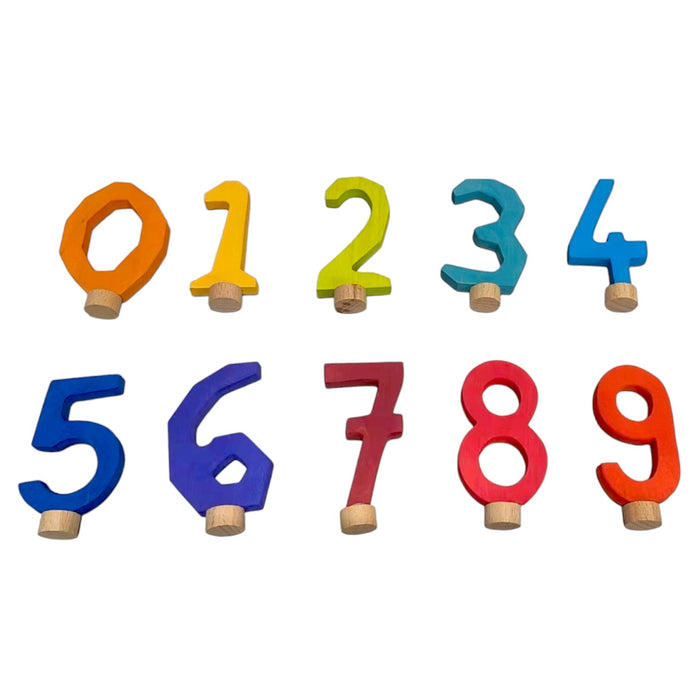 Handcrafted Open Ended Wooden Birthday Ring Numbers - Set of 0 to 9 Rainbow Colors (10 Pieces)