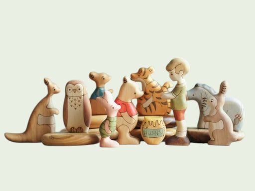 10-Piece Handcrafted Wooden Winnie the Pooh & Friends Figure Set