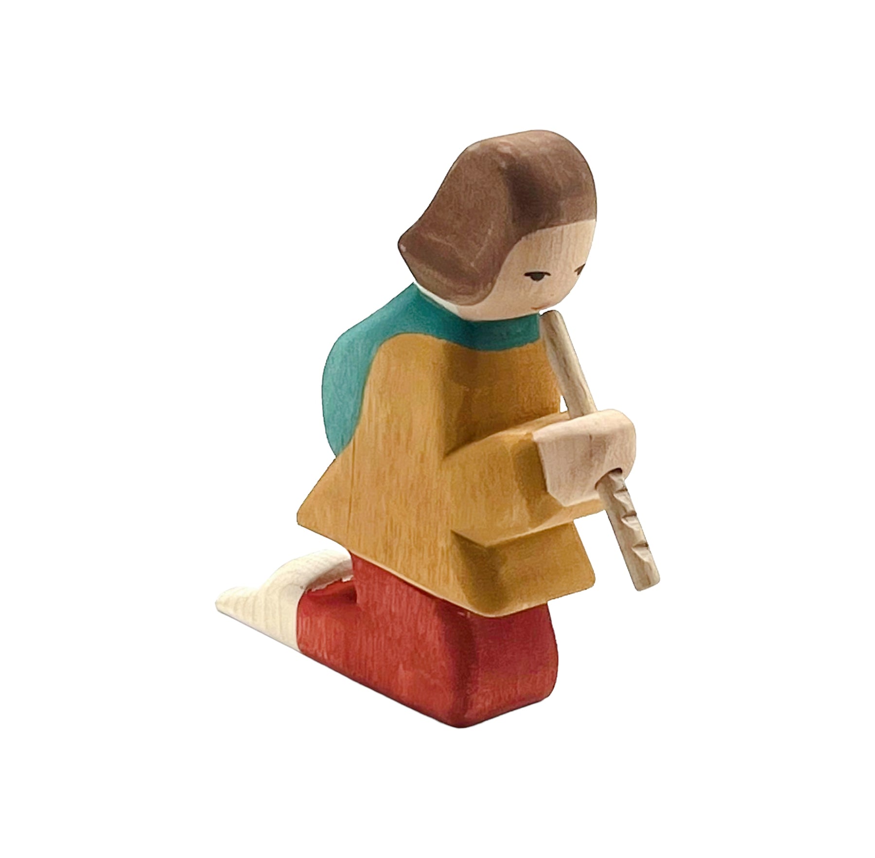 Handcrafted Open Ended Wooden Toy Figure Family - Shepherd Playing Flute