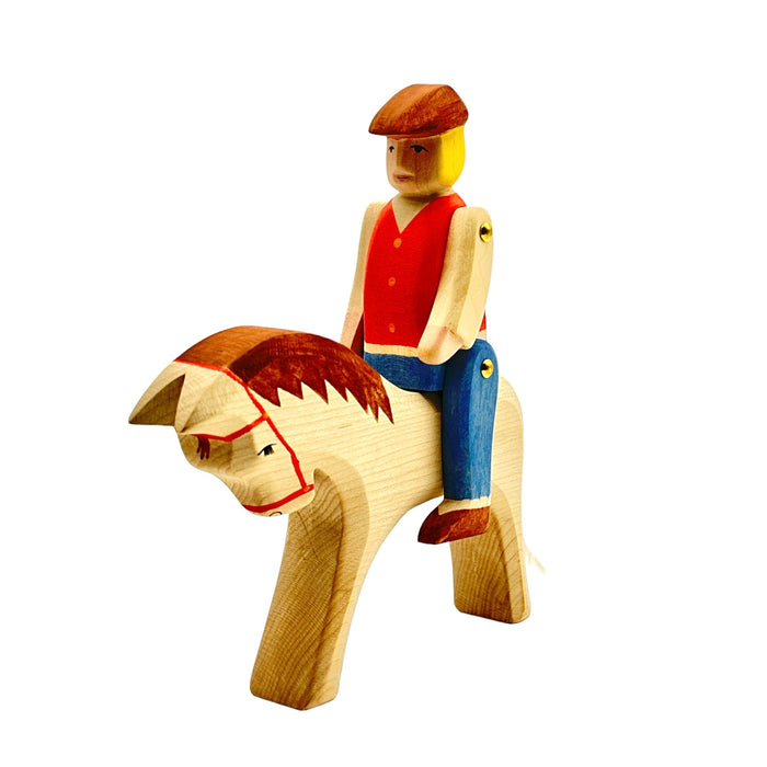 Handcrafted Open Ended Wooden Toy Figure Family - Rider with Horse 2 pieces