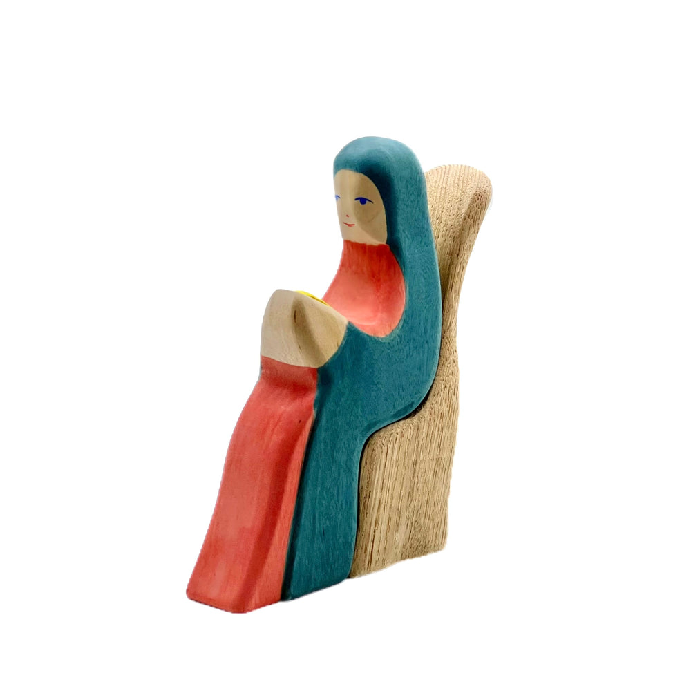 Handcrafted Open Ended Wooden Toy Figure Family - Mary on Throne 2 Pieces