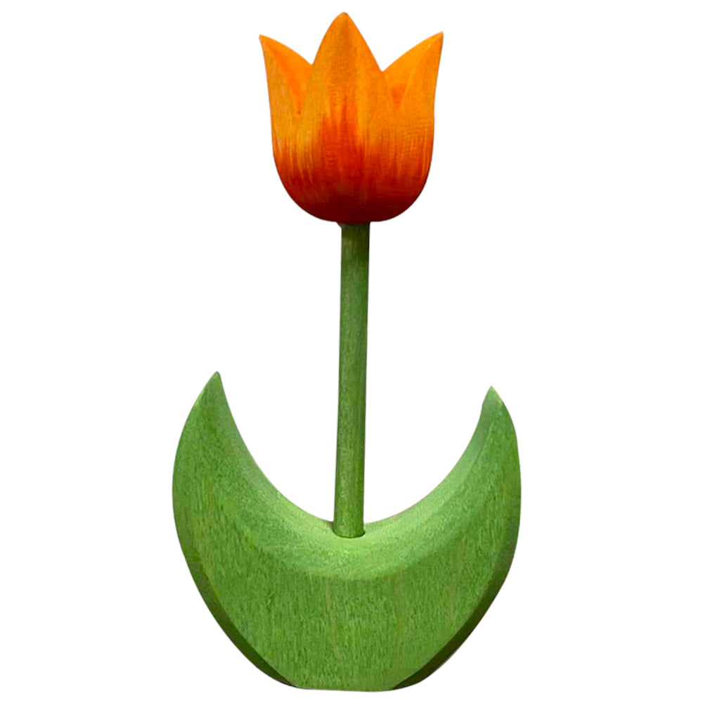 Handcrafted Open Ended Wooden Toy Tree and Landscaping - Tulip Flower Large Orange Bloom