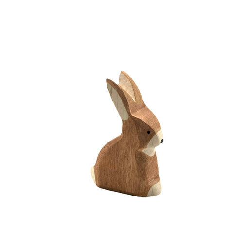 Handcrafted Open Ended Wooden Toy Animal - Rabbit brown sitting I