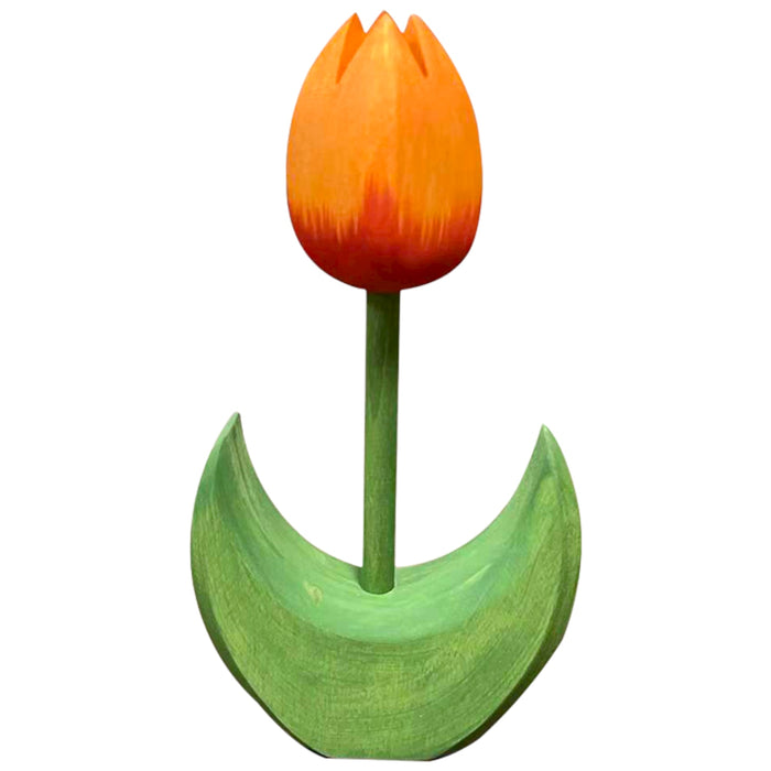 Handcrafted Open Ended Wooden Toy Tree and Landscaping - Tulip Flower Large Orange Close