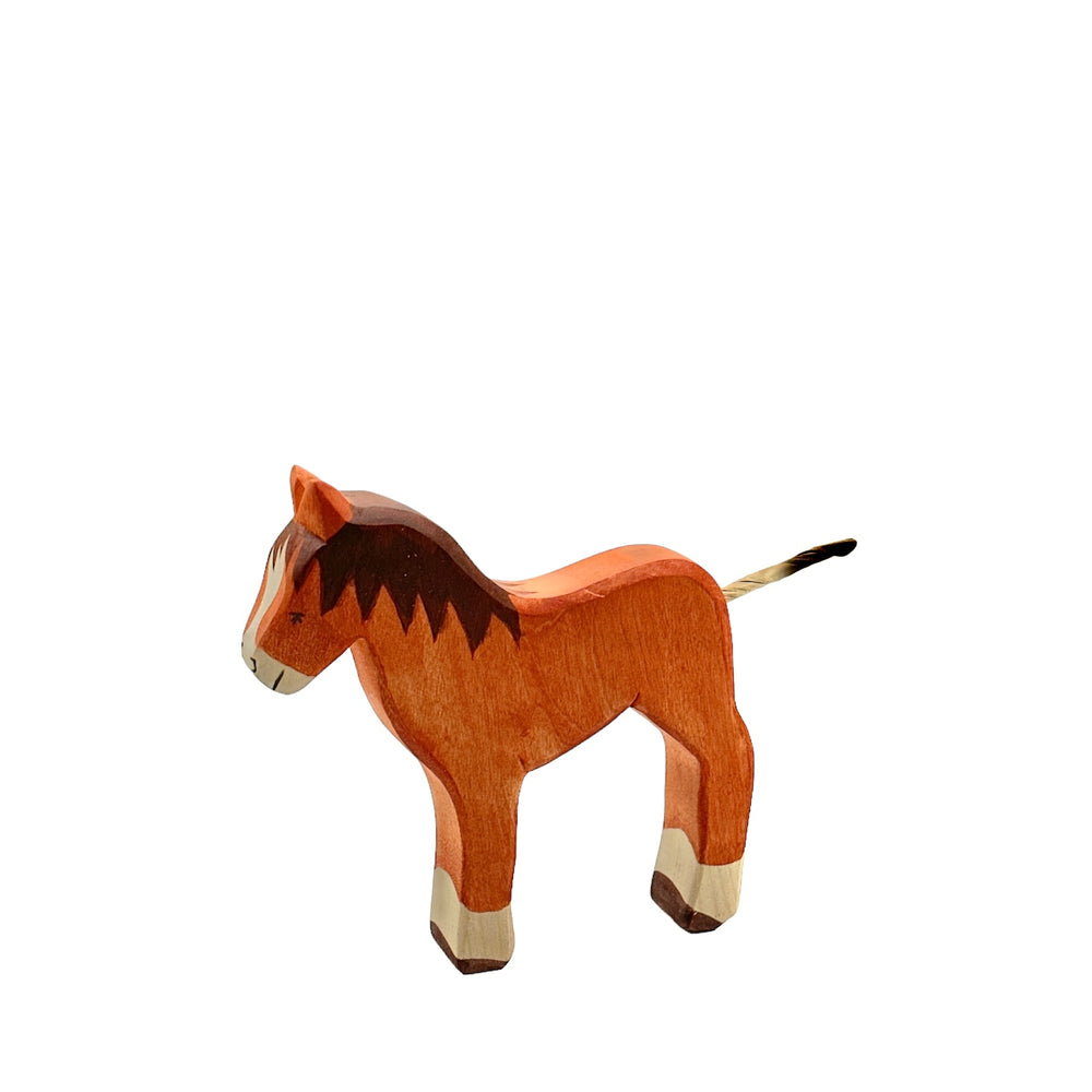 Handcrafted Open Ended Wooden Toy Farm Animal - Horse Brown Medium