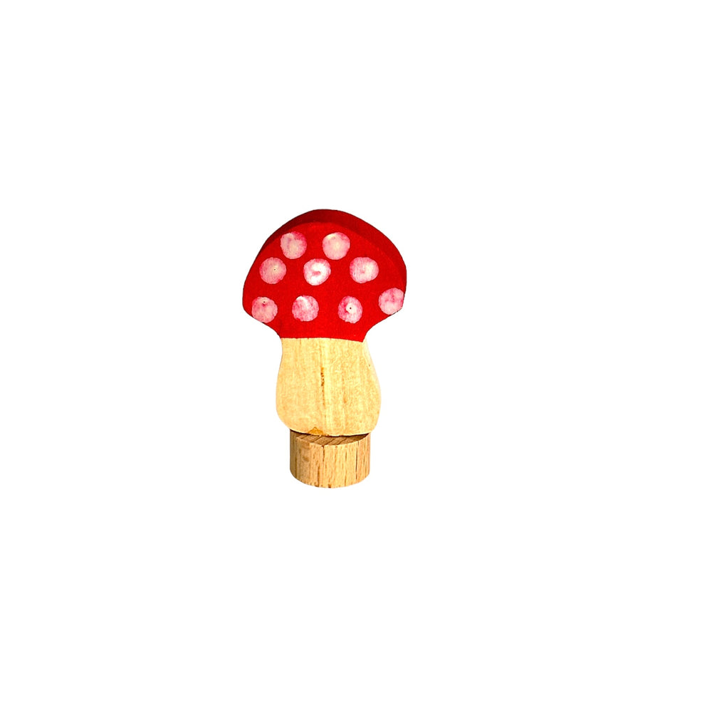Handcrafted Open Ended Wooden Birthday Ring Ornament - Spotted Mushroom