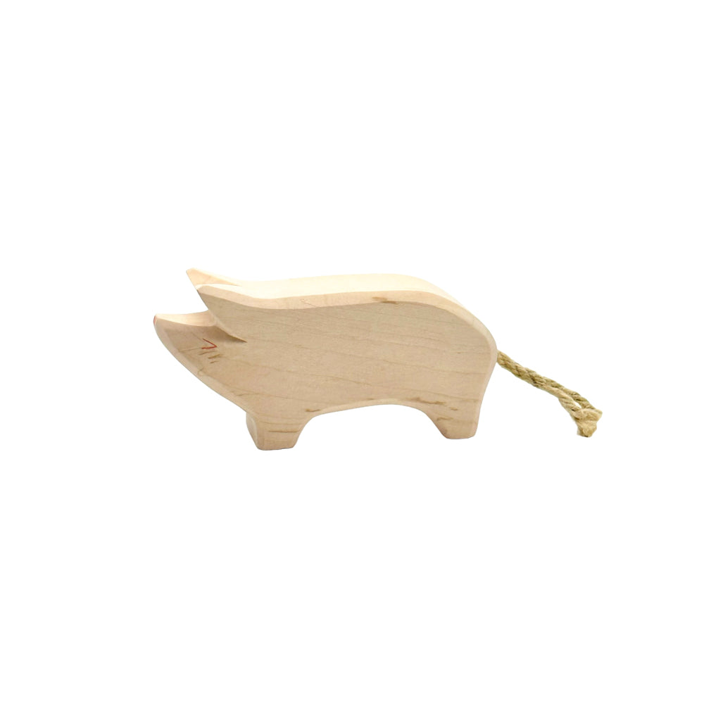 Handcrafted Open Ended Wooden Toy Farm Animal - Pig head high