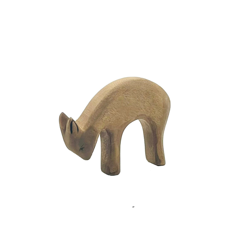 Handcrafted Open Ended Wooden Toy Animal - Deer eating