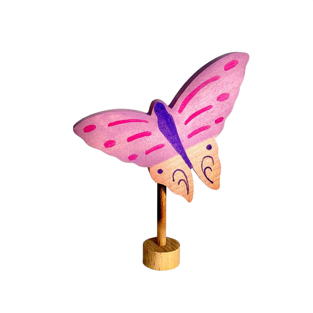 Handcrafted Open Ended Wooden Birthday Ring Ornament - Pink Butterfly