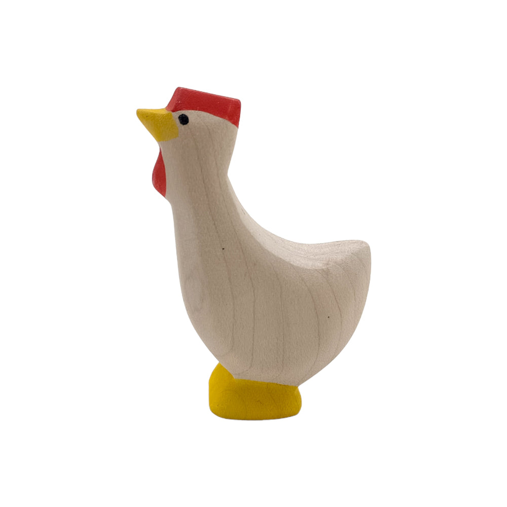 Handcrafted Open Ended Wooden Toy Farm Animal - Hen white up
