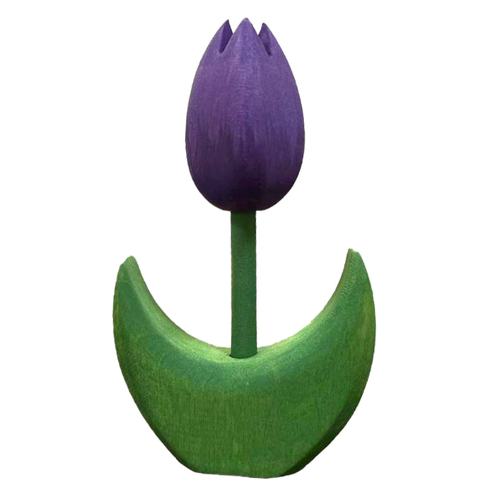 Handcrafted Open Ended Wooden Toy Tree and Landscaping - Tulip Flower Small Purple Close