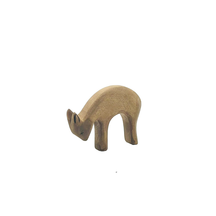 Handcrafted Open Ended Wooden Toy Animal - Deer eating