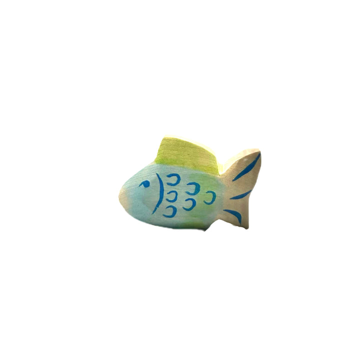 Handcrafted Open Ended Wooden Toy Animal - Fish blue