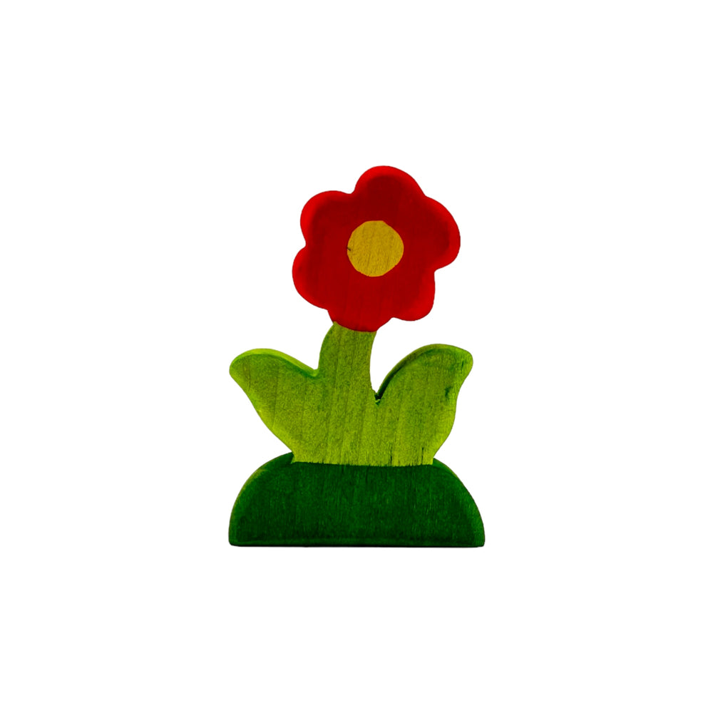 Handcrafted Open Ended Wooden Toy Tree and Landscaping - Red Flower