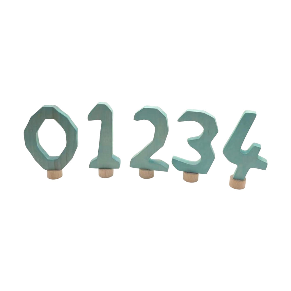 Handcrafted Open Ended Wooden Birthday Ring Numbers - Set of 0 to 4 Light Blue (5 Pieces)
