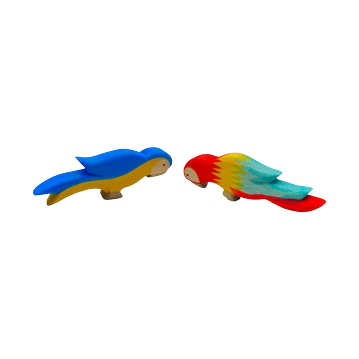 Handcrafted Open Ended Wooden Toy Birds - 2 Pieces Parrots Set