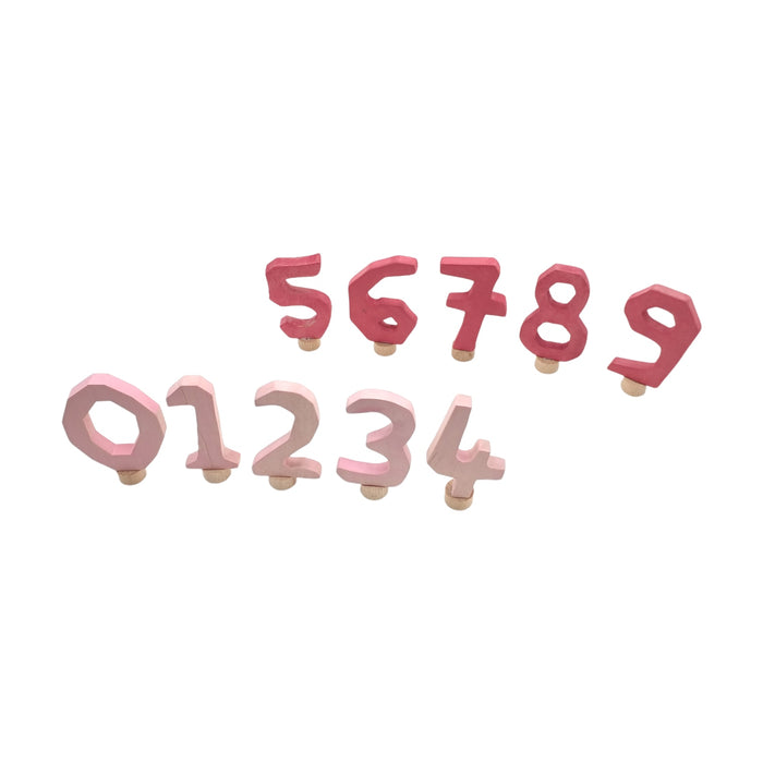 Handcrafted Open Ended Wooden Birthday Ring Numbers - Set of 0 to 9 Pink (10 Pieces)