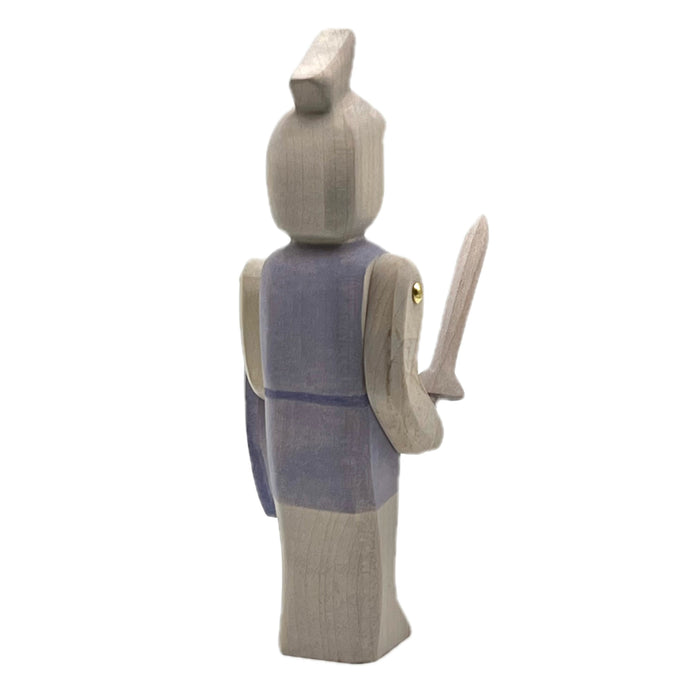 Handcrafted Open Ended Wooden Toy Figure Fairy Tale - Knight standing blue with sword