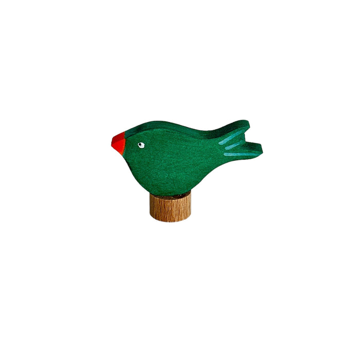 Handcrafted Open Ended Wooden Birthday Ring Ornament - Pecking Green Bird
