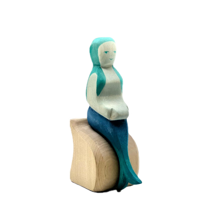 Handcrafted Open Ended Wooden Toy Figure Fairy Tale - Mermaid sitting 2 pieces