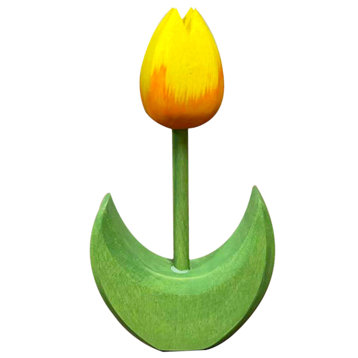 Handcrafted Open Ended Wooden Toy Tree and Landscaping - Tulip Flower Large Yellow Close