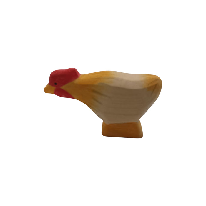 Handcrafted Open Ended Wooden Toy Farm Animal - Hen ochre long