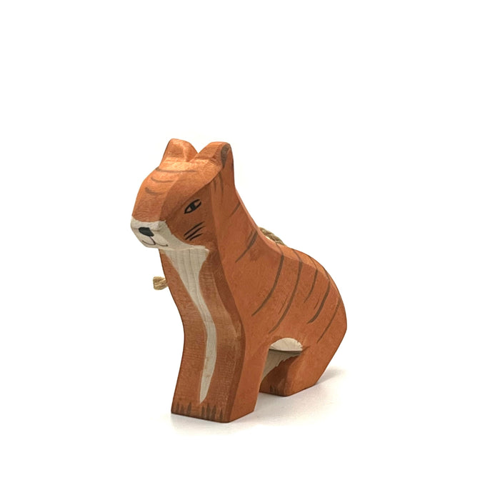 Handcrafted Open Ended Wooden Toy Animal - Tiger sitting