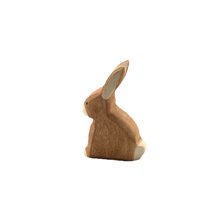 Handcrafted Open Ended Wooden Toy Animal - Rabbit brown sitting I