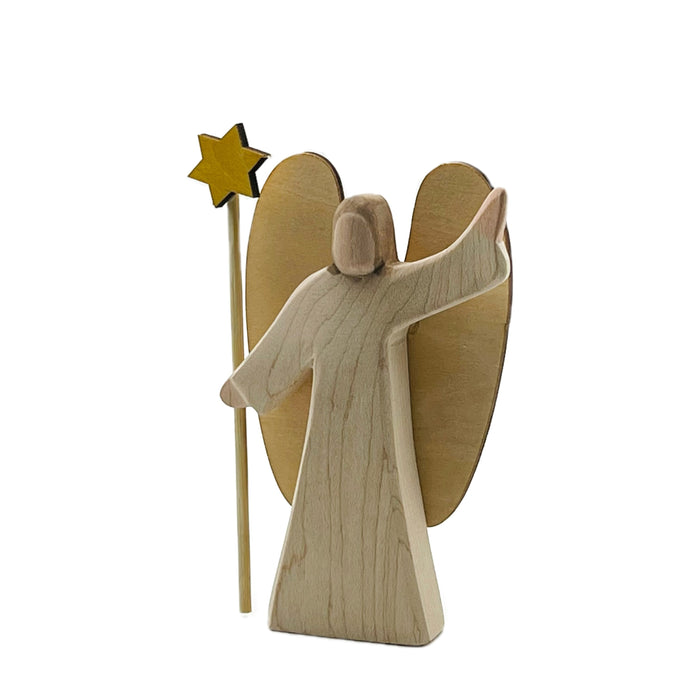 Handcrafted Open Ended Wooden Toy Figure Family - Angel with Star 2 pieces (Small)