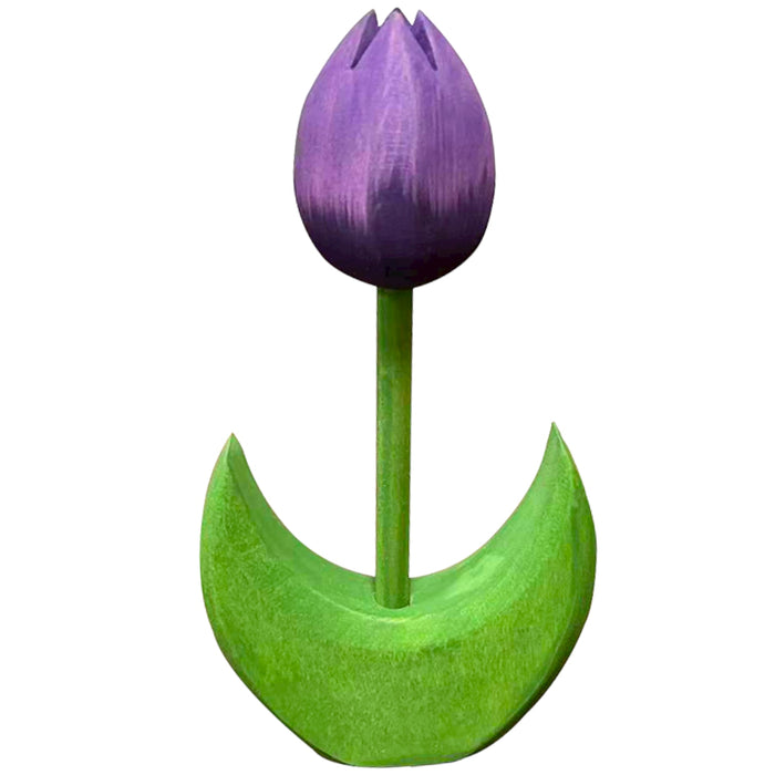 Handcrafted Open Ended Wooden Toy Tree and Landscaping - Tulip Flower Large Purple Close
