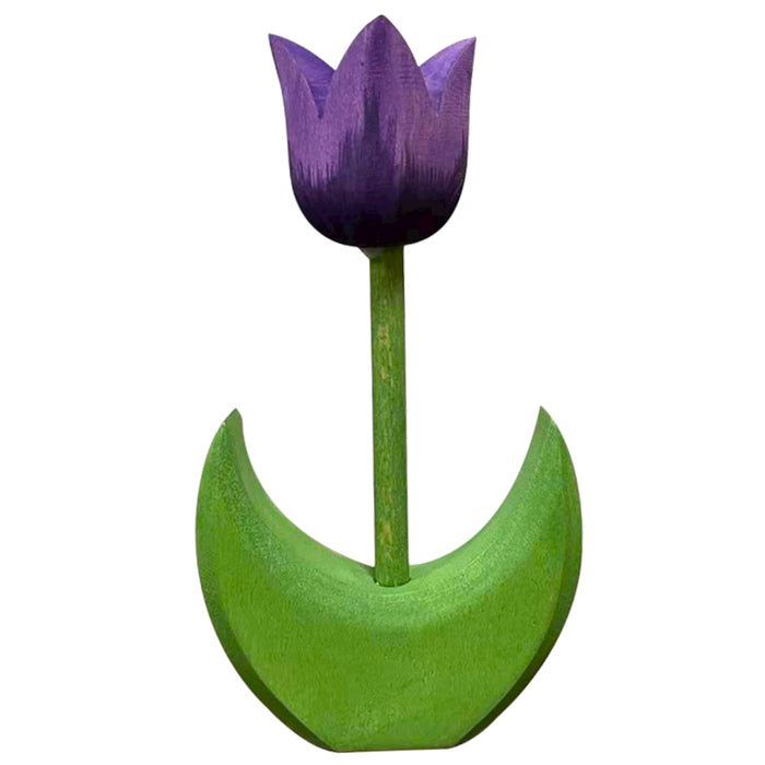 Handcrafted Open Ended Wooden Toy Tree and Landscaping - Tulip Flower Large Purple Bloom