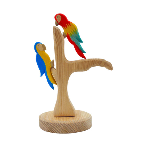 Handcrafted Open Ended Wooden Toy Birds - 2 Pieces Parrots Set