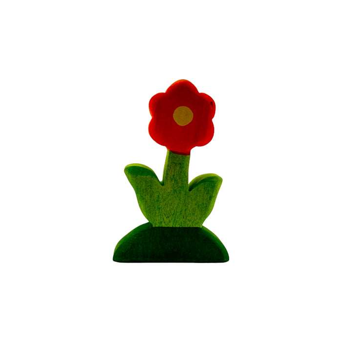 Handcrafted Open Ended Wooden Toy Tree and Landscaping - Red Flower