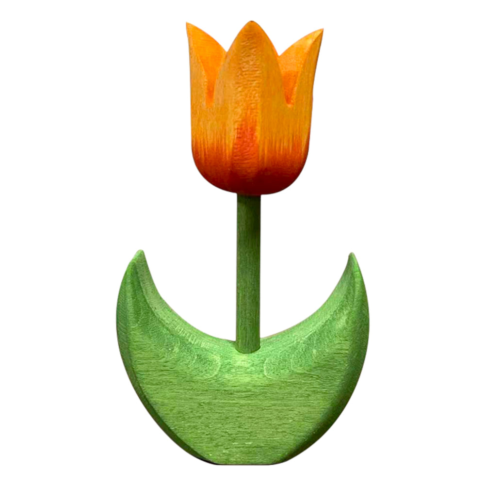 Handcrafted Open Ended Wooden Toy Tree and Landscaping - Tulip Flower Small Orange Bloom