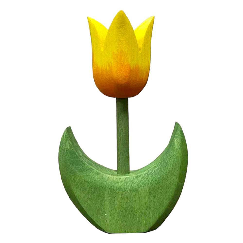 Handcrafted Open Ended Wooden Toy Tree and Landscaping - Tulip Flower Small Yellow Bloom