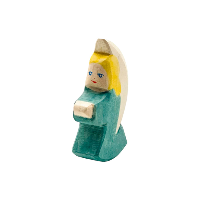 Handcrafted Open Ended Wooden Toy Figure Family - Little Angel Turquoise