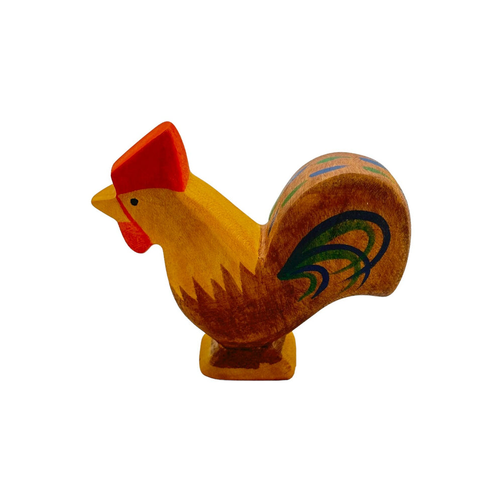 Handcrafted Open Ended Wooden Toy Farm Animal - Rooster Brown