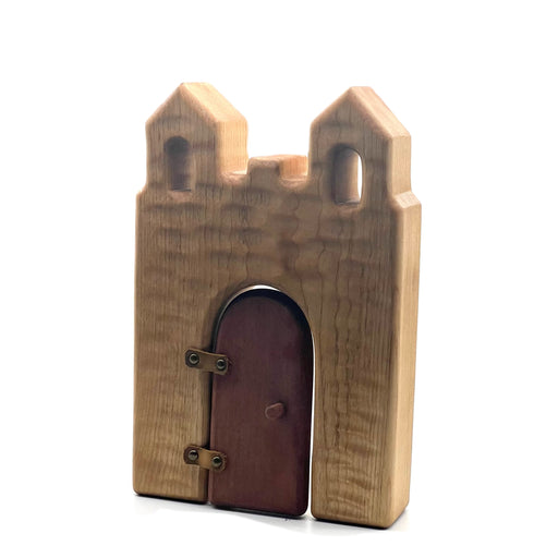 Handcrafted Open Ended Wooden Toy Castles - Twin Tower with Door