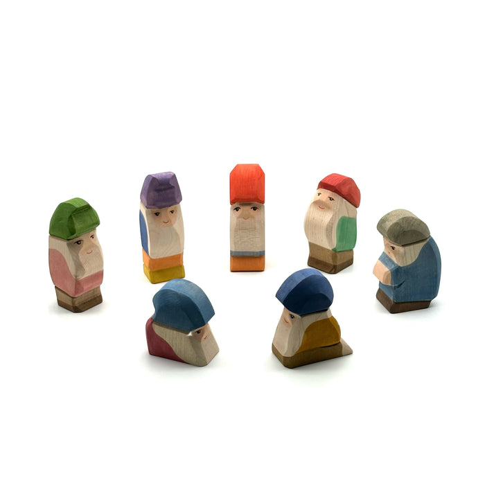 Handcrafted Open Ended Wooden Toy Figure Fairy Tale - Dwarfs 7 pieces (new version)