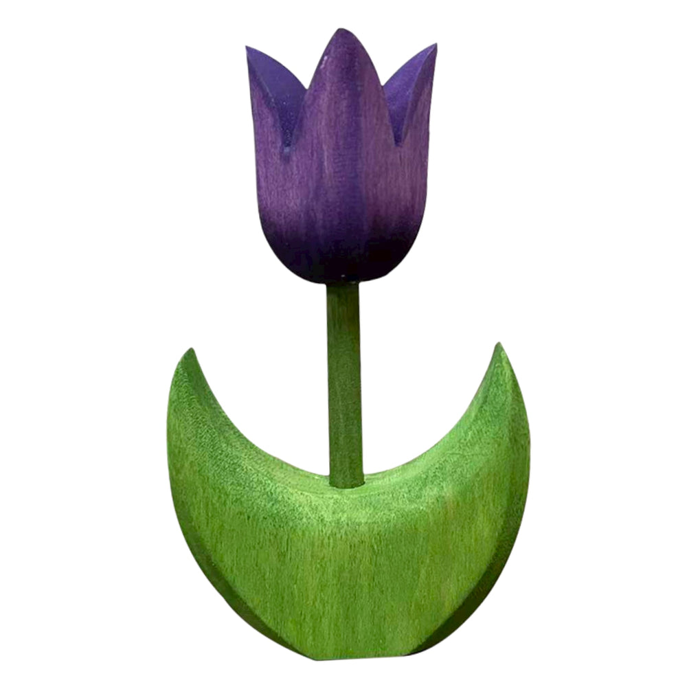 Handcrafted Open Ended Wooden Toy Tree and Landscaping - Tulip Flower Small Purple Bloom
