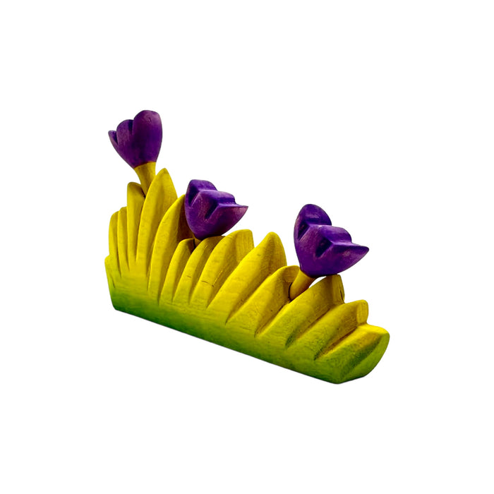 Handcrafted Open Ended Wooden Toy Tree and Landscaping - Grass with Purple Flowers Large