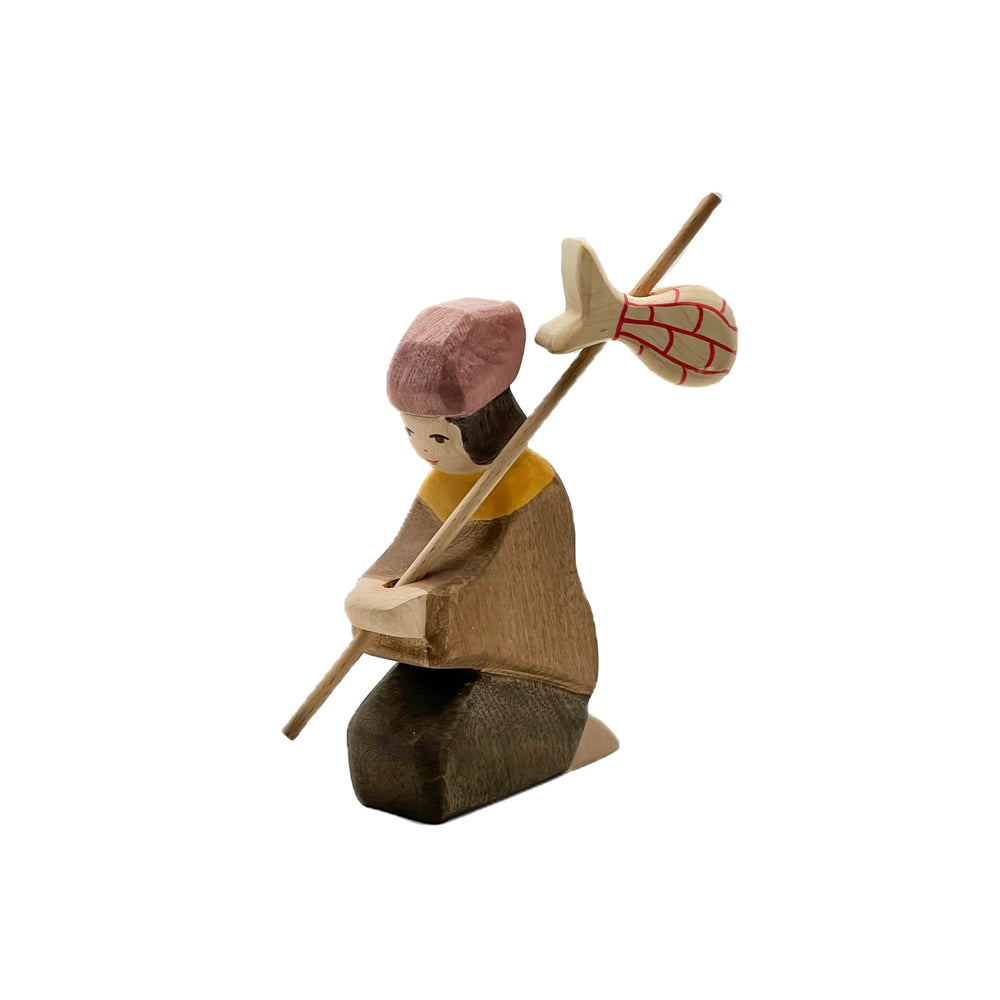 Handcrafted Open Ended Wooden Toy Figure Family - Shepherd Kneeling II